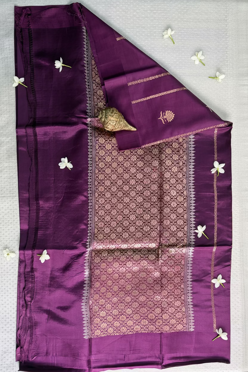 Royal Purple Pure Mango Banarasi Silk