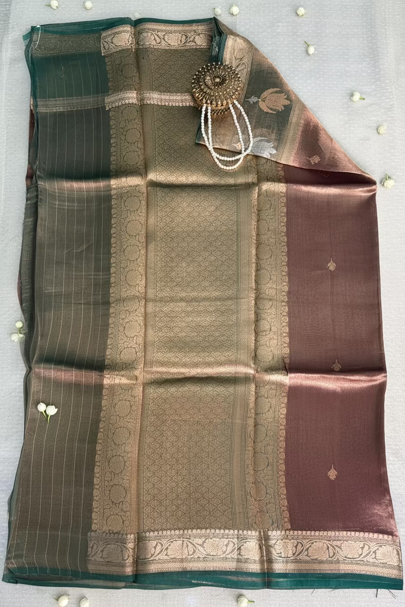 Mauve Brown Pure Soft Tissue Silk Banarasi