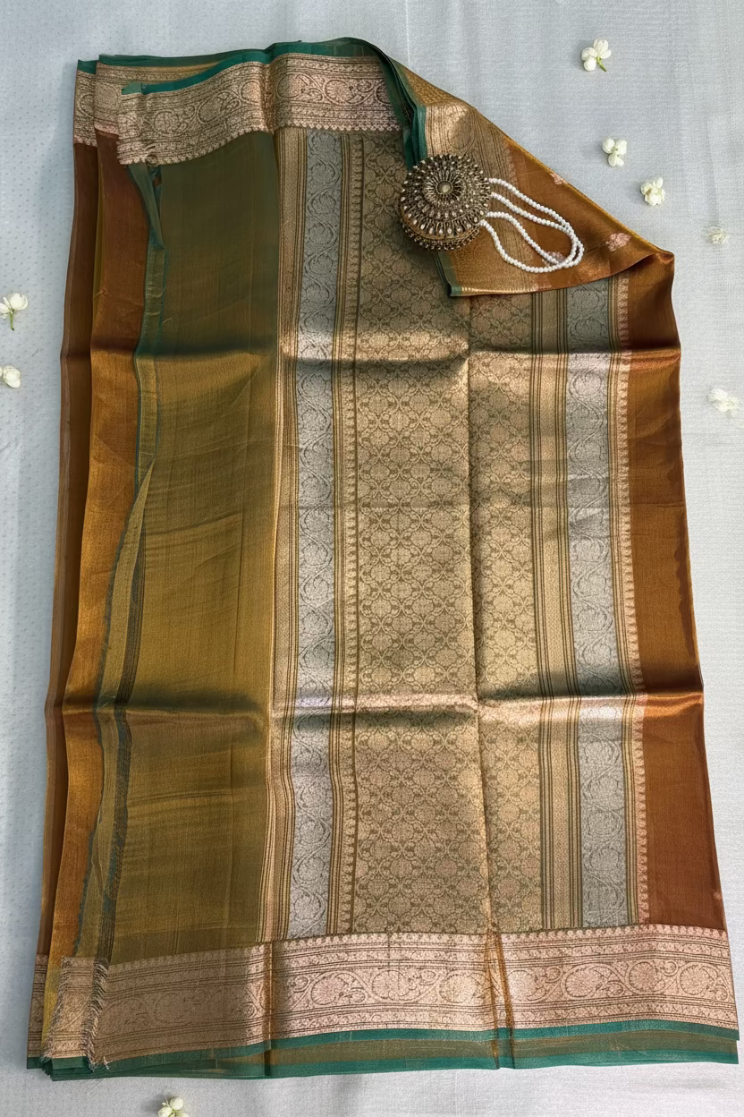 Mustard Gold Pure Soft Tissue Silk Banarasi