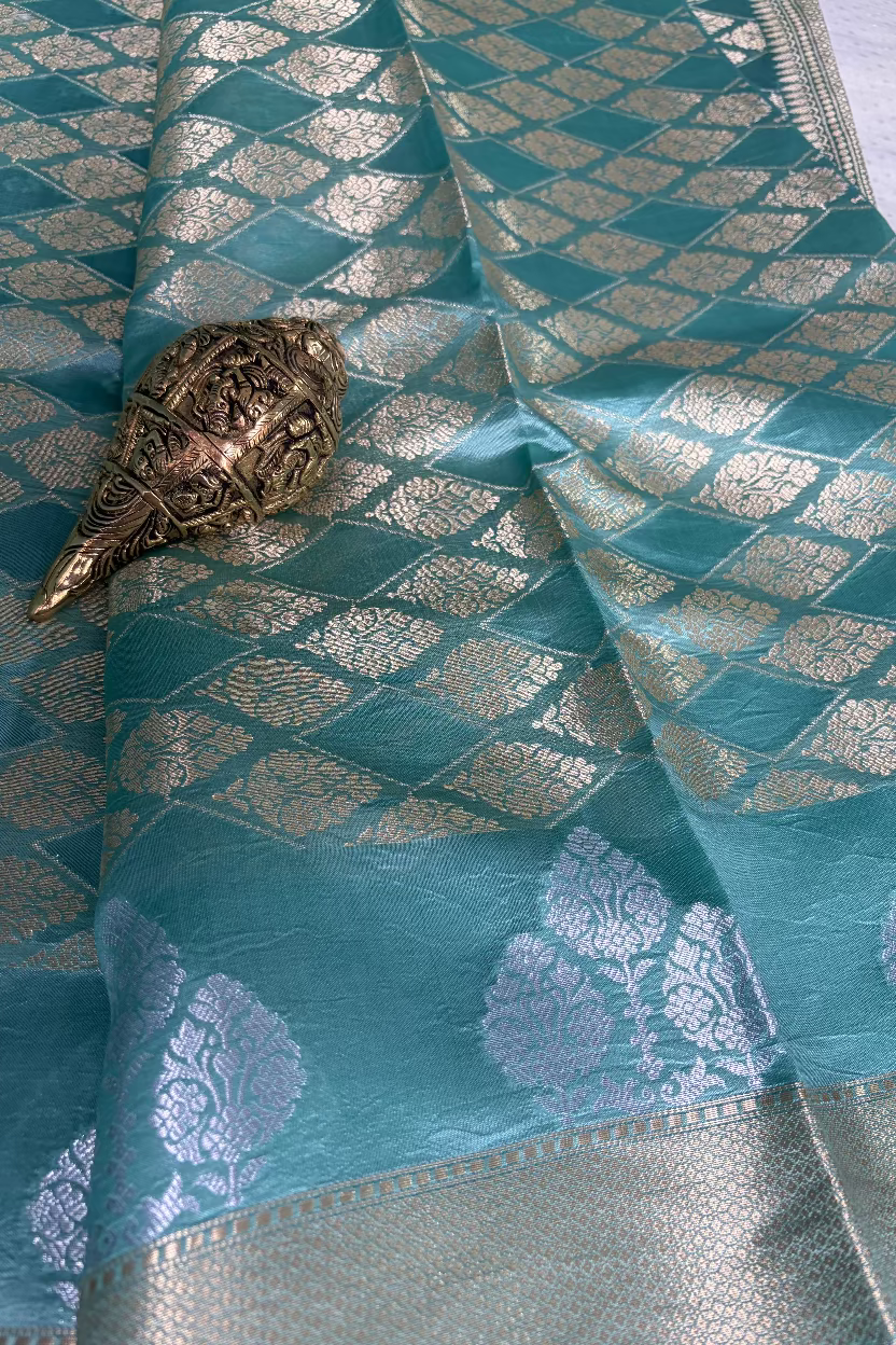 Teal Blue Blue Mango Banarasi Silk