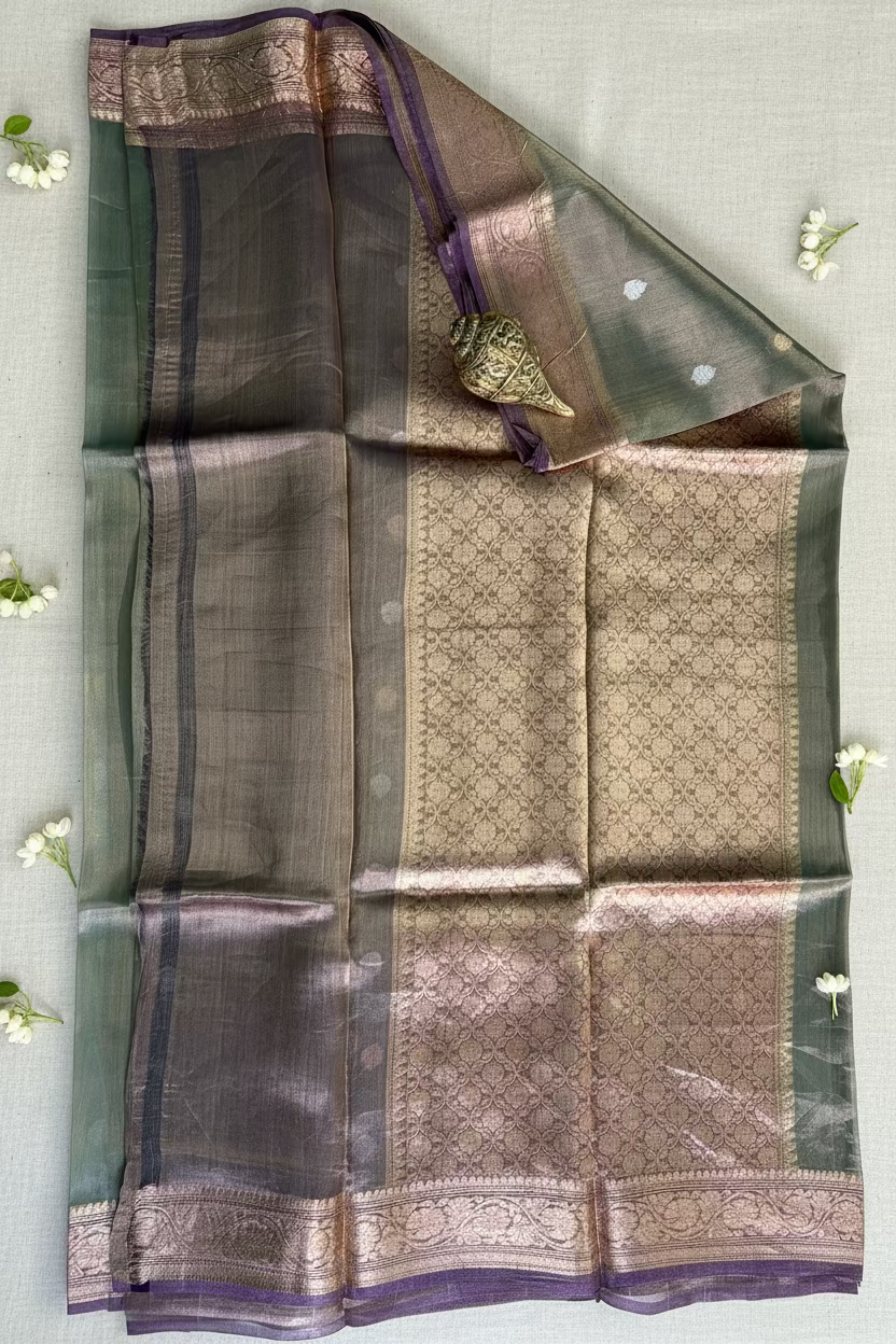 Sage Green Pure Soft Tissue Silk Banarasi