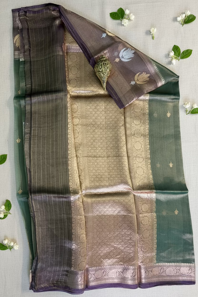 Sage Green Pure Soft Tissue Silk Banarasi