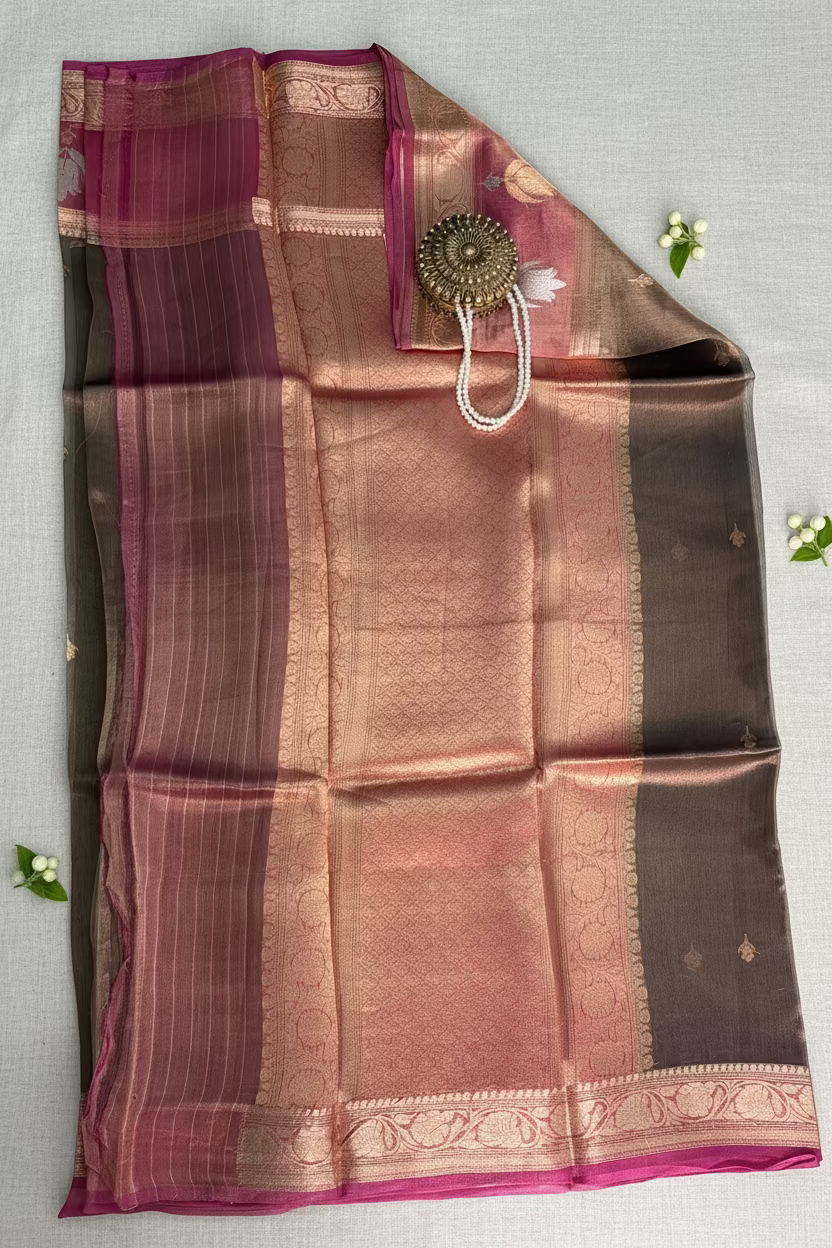 Mocha Brown Pure Soft Tissue Silk Banarasi