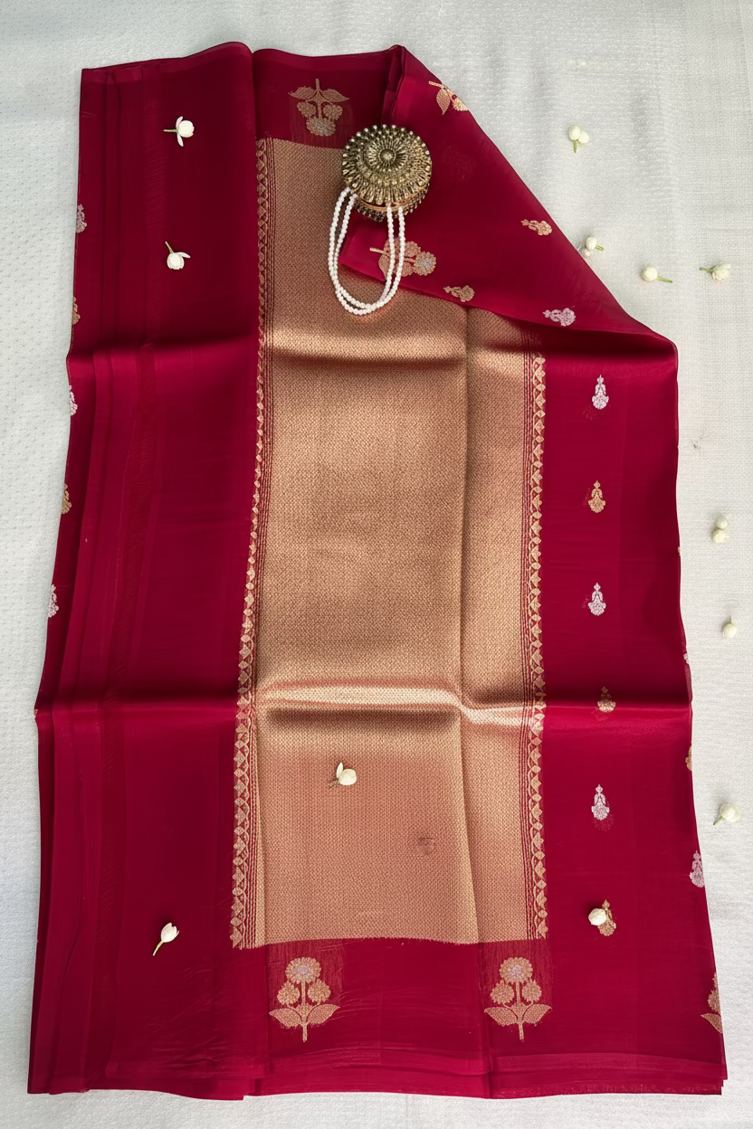 Red Pure Kora Banarasi Silk