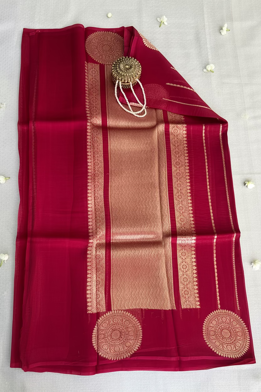 Red Pure Kora Banarasi Silk