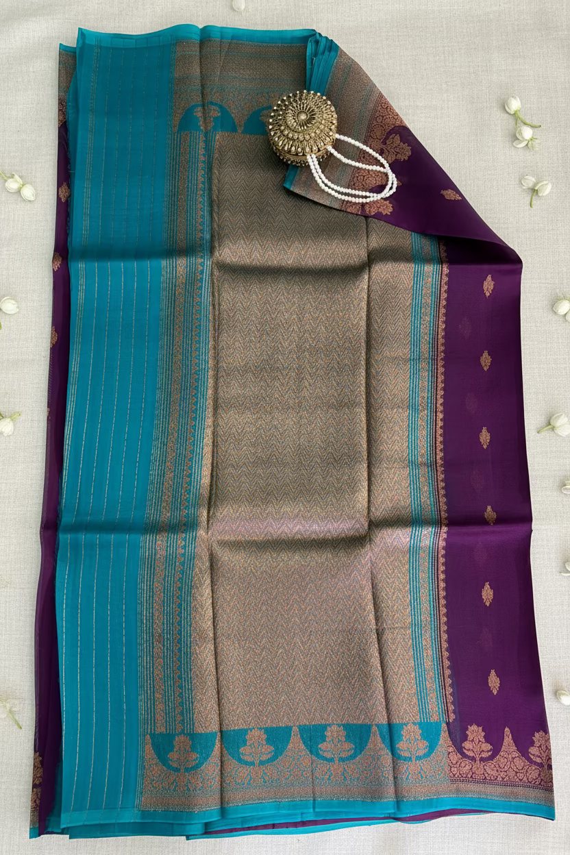 Royal Purple Pure Kora Banarasi Silk