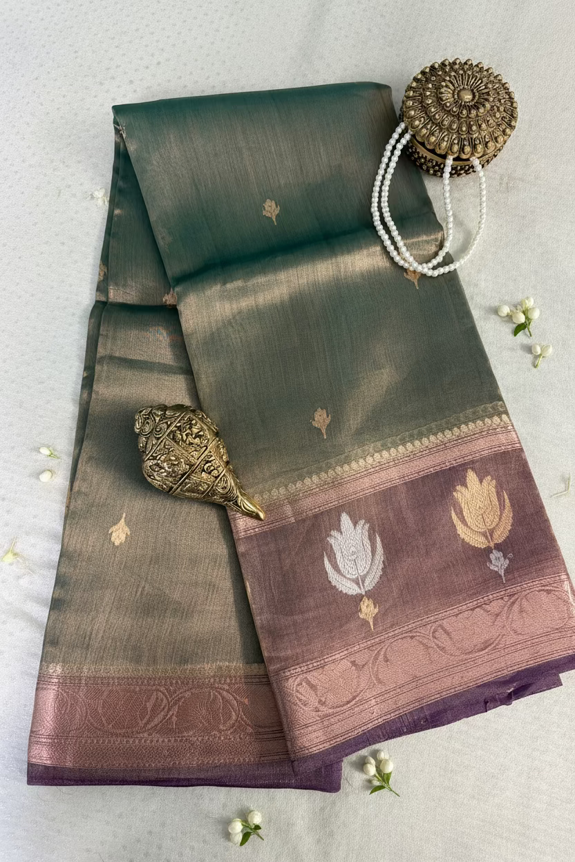 Sage Green Pure Soft Tissue Silk Banarasi