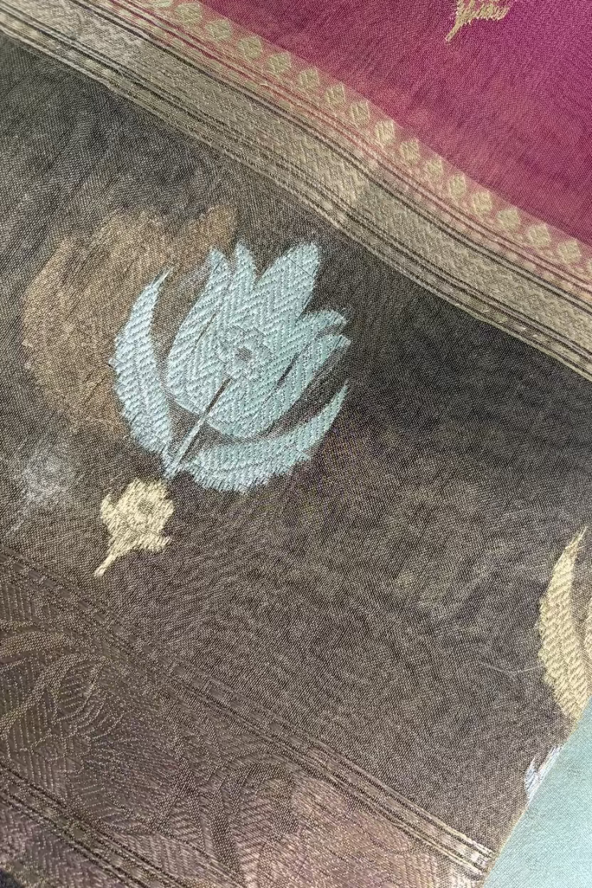 Dusty Rose Pink Pure Soft Tissue Silk Banarasi