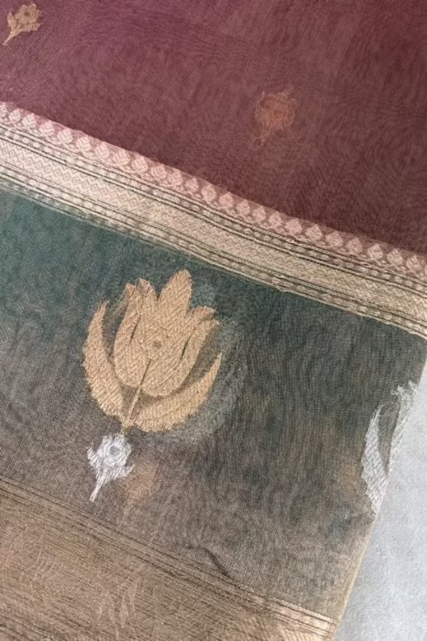 Mauve Brown Pure Soft Tissue Silk Banarasi
