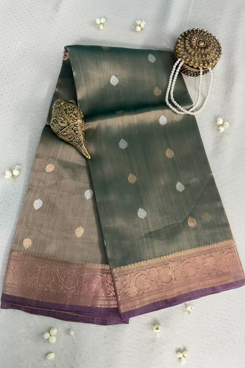 Sage Green Pure Soft Tissue Silk Banarasi
