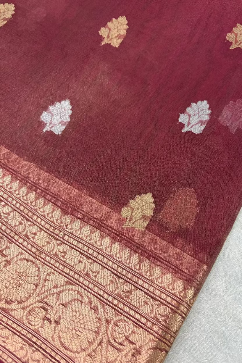Wine Brown Pure Soft Tissue Silk Banarasi