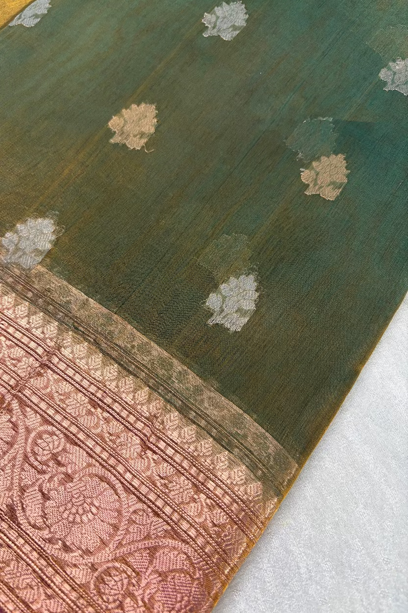 Olive Moss Green Pure Soft Tissue Silk Banarasi