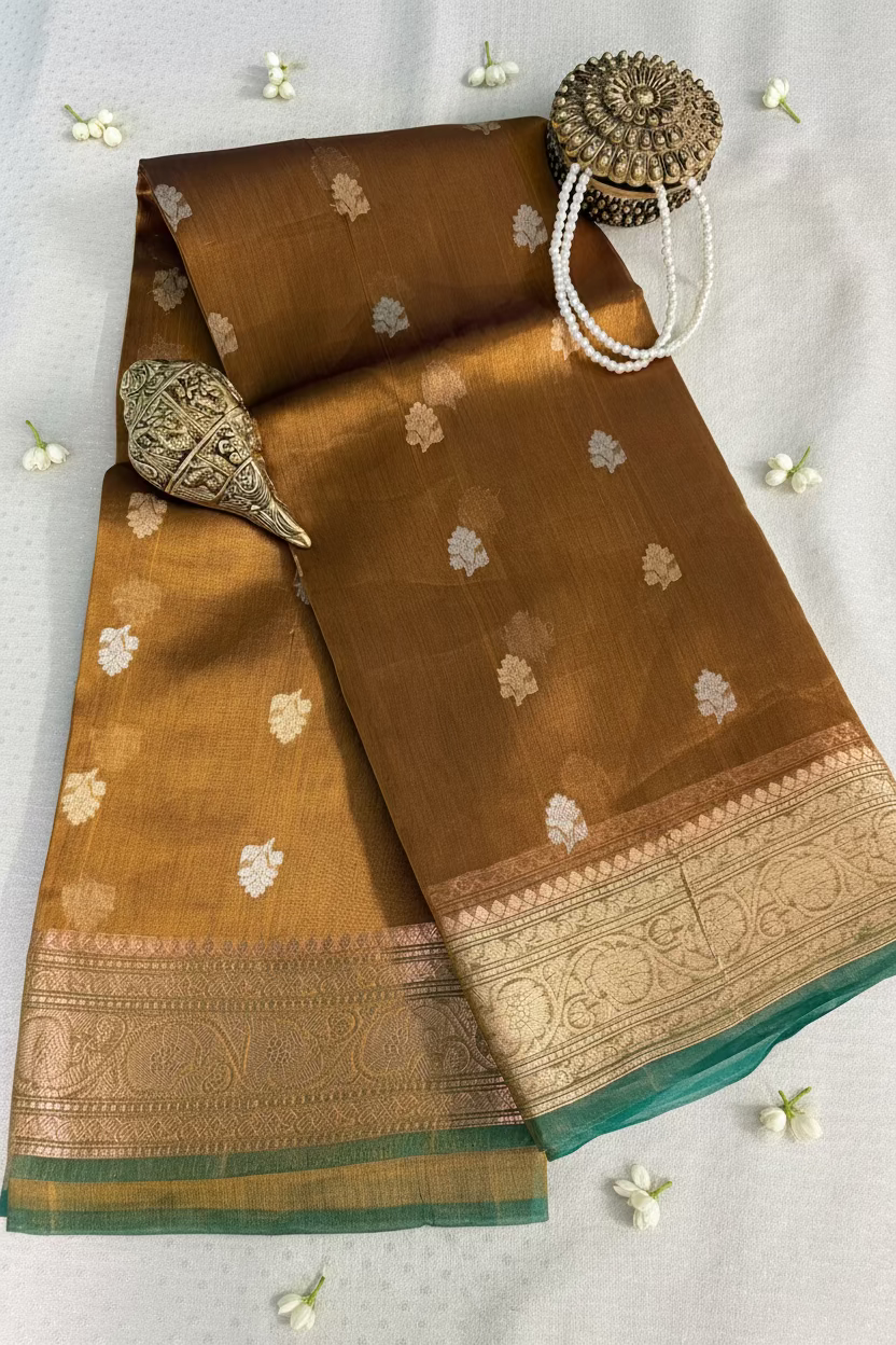 Mustard Gold Pure Soft Tissue Silk Banarasi