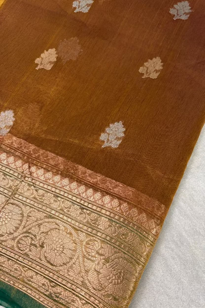 Mustard Gold Pure Soft Tissue Silk Banarasi
