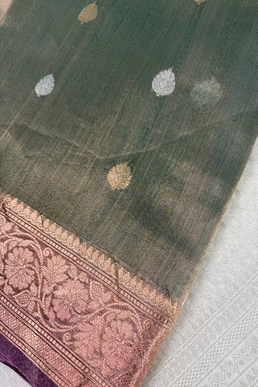Sage Green Pure Soft Tissue Silk Banarasi
