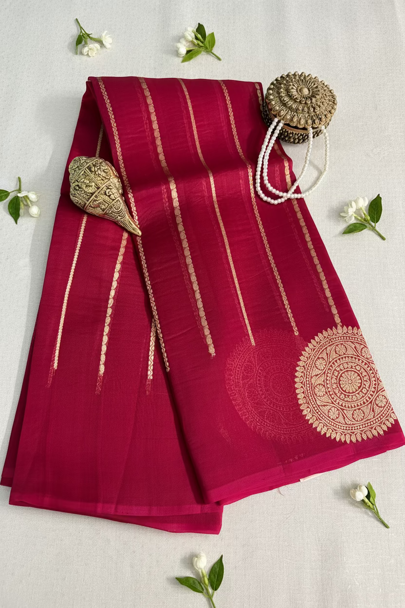 Red Pure Kora Banarasi Silk