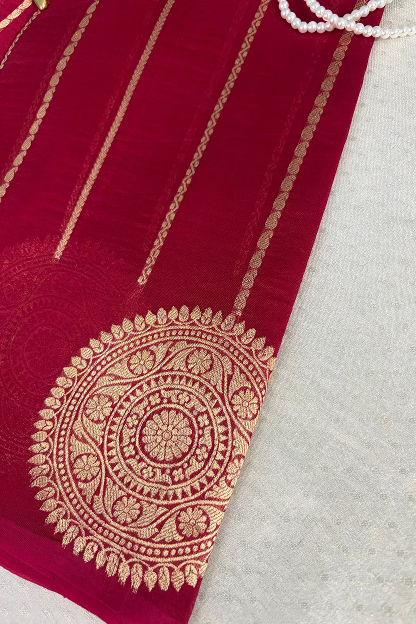 Red Pure Kora Banarasi Silk