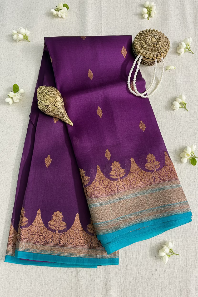 Royal Purple Pure Kora Banarasi Silk