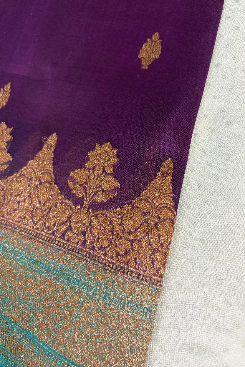 Royal Purple Pure Kora Banarasi Silk