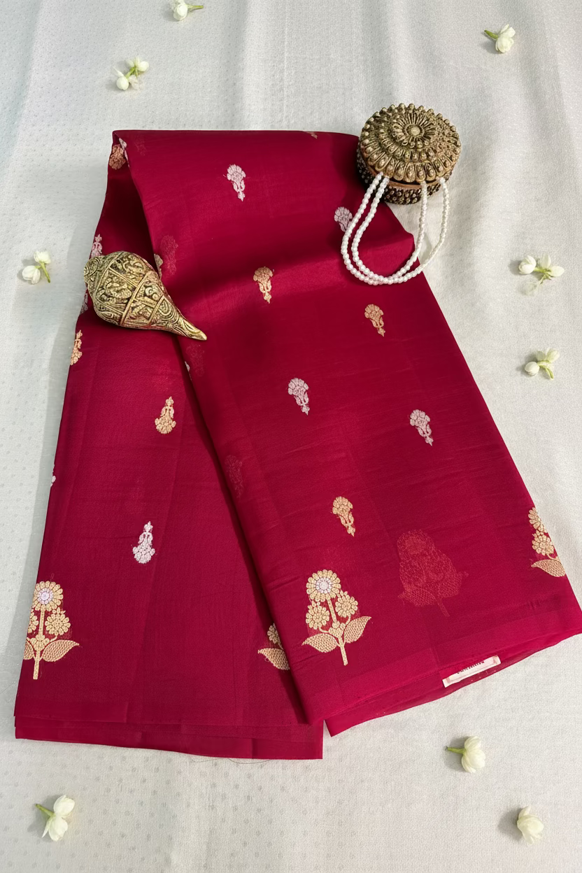 Red Pure Kora Banarasi Silk