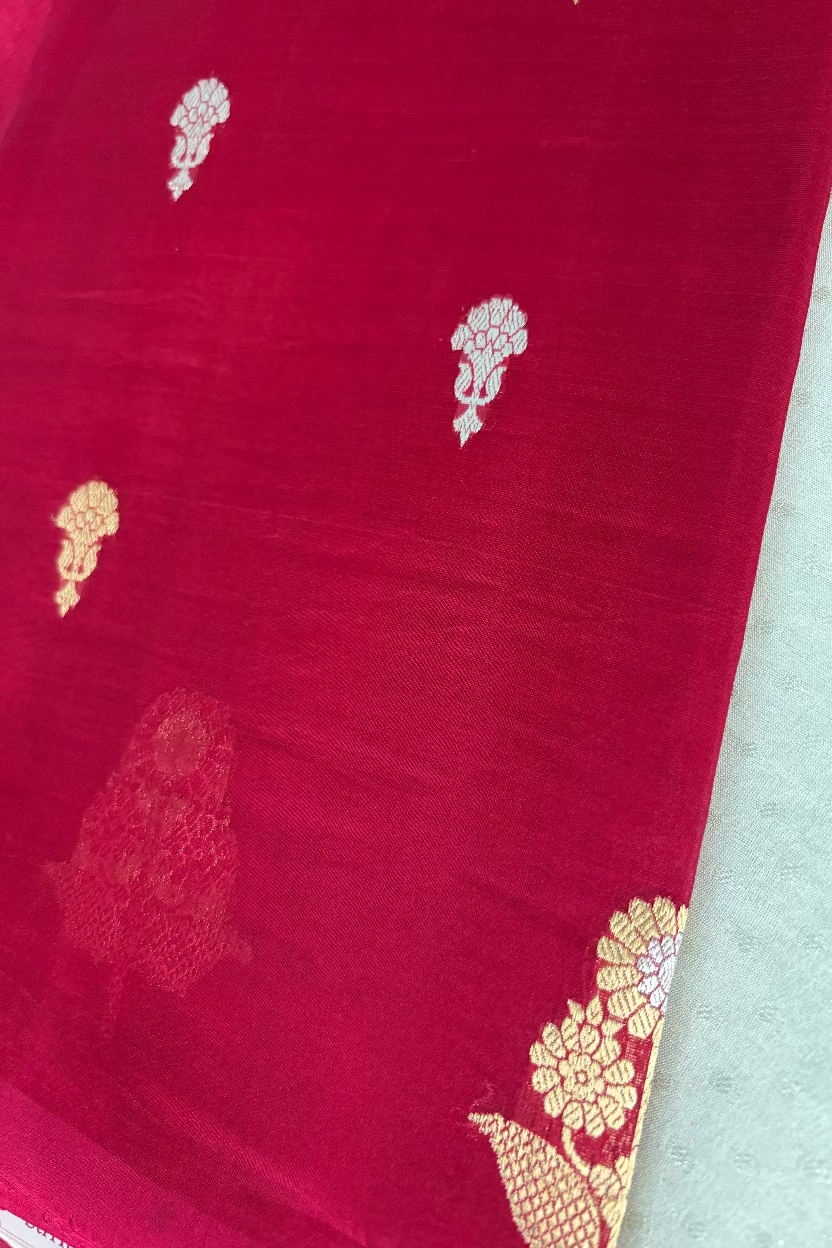 Red Pure Kora Banarasi Silk