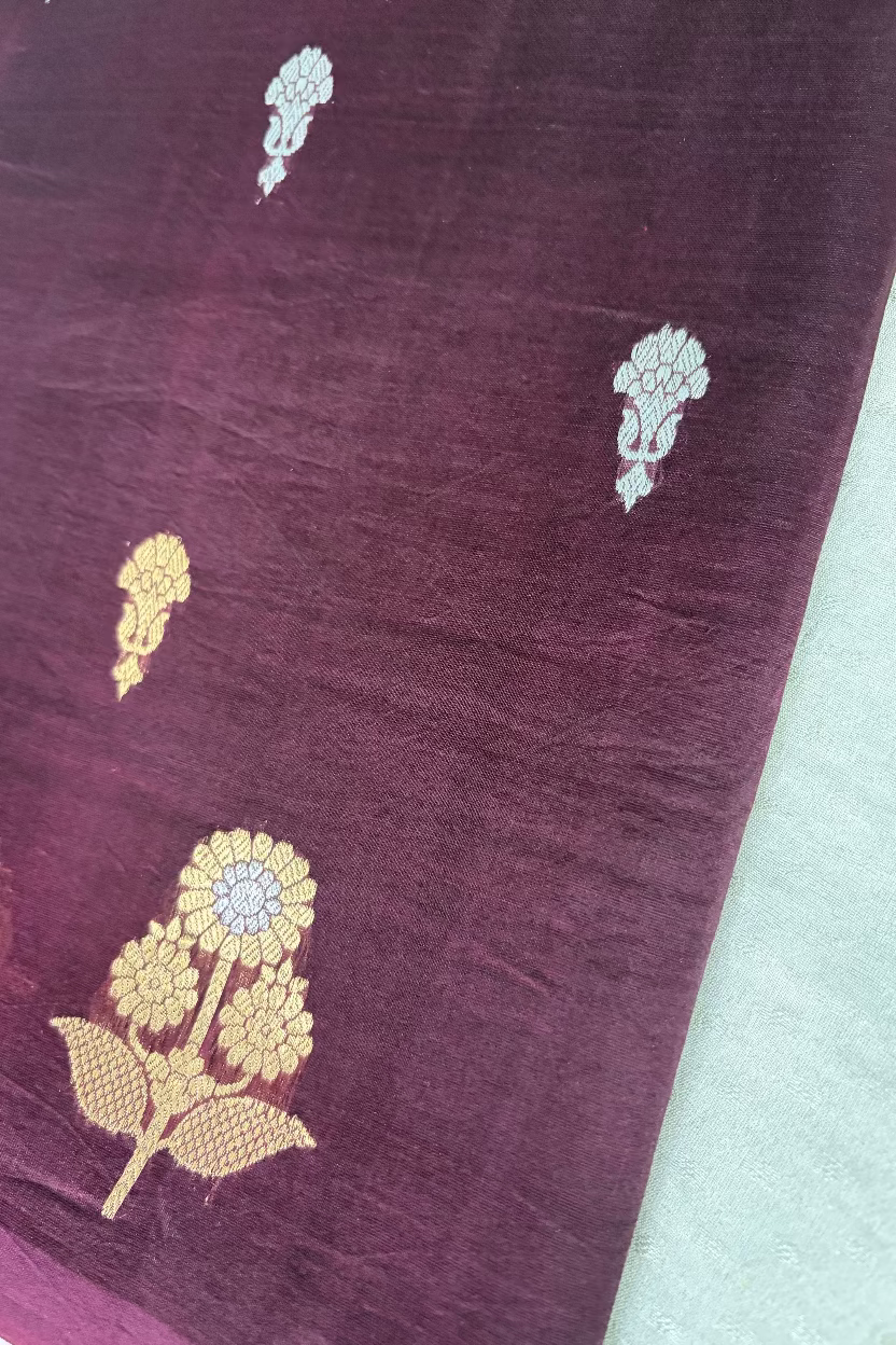 Royal Plum Pure Kora Banarasi Silk