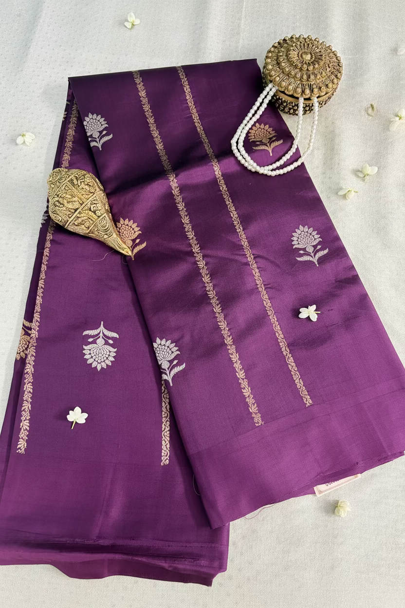 Royal Purple Pure Mango Banarasi Silk