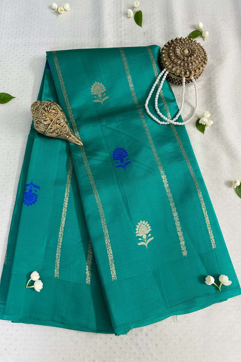 Sea Green Pure Mango Silk Banarasi with Meenakhari