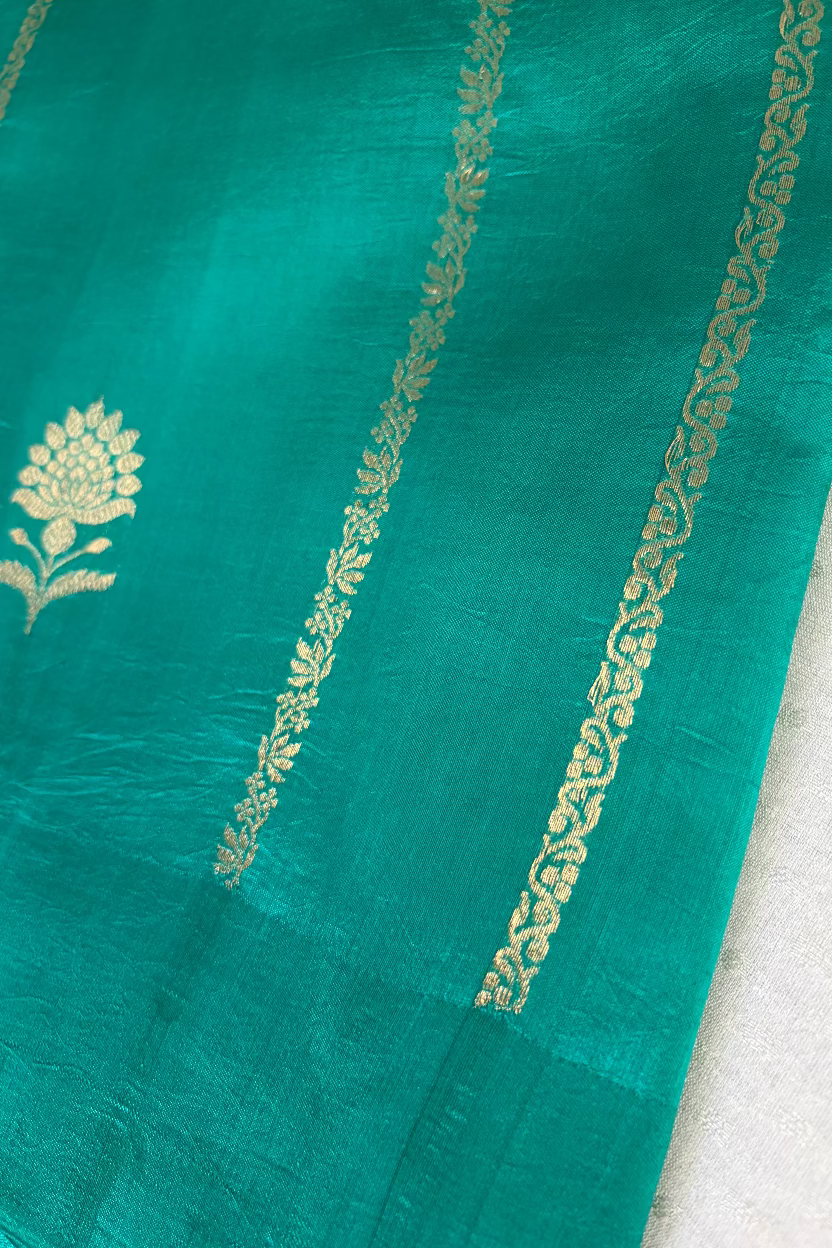 Sea Green Pure Mango Silk Banarasi with Meenakhari