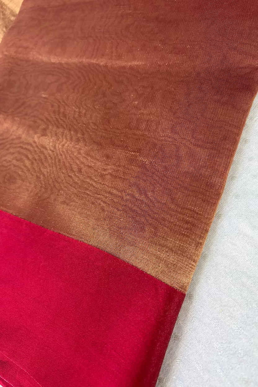 Red Chanderi Pattu Saree with Mashru Border