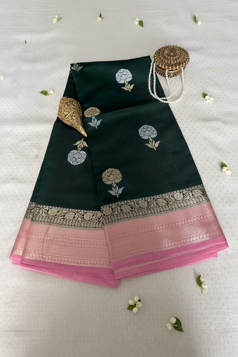 Bottle Green Mango Banarasi Silk