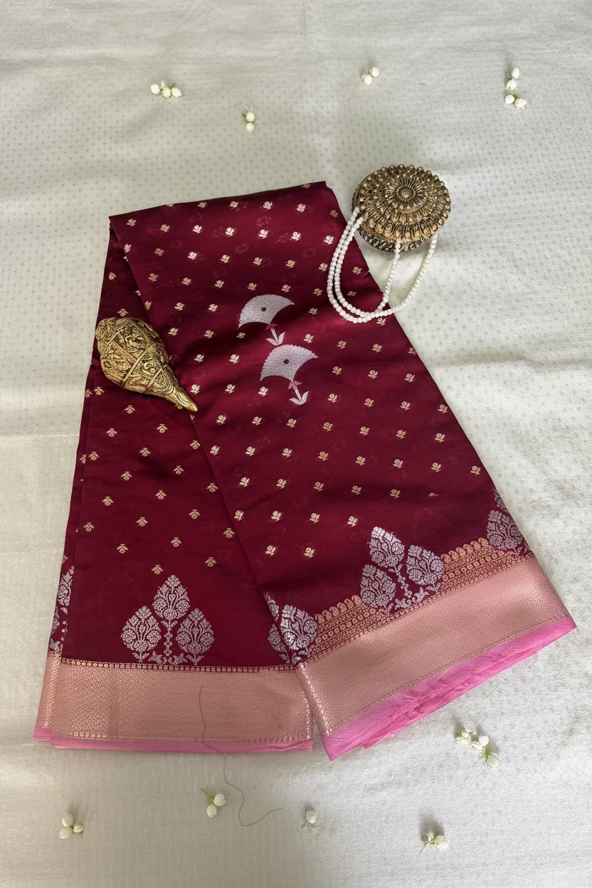 Deep Wine Mango Banarasi Silk