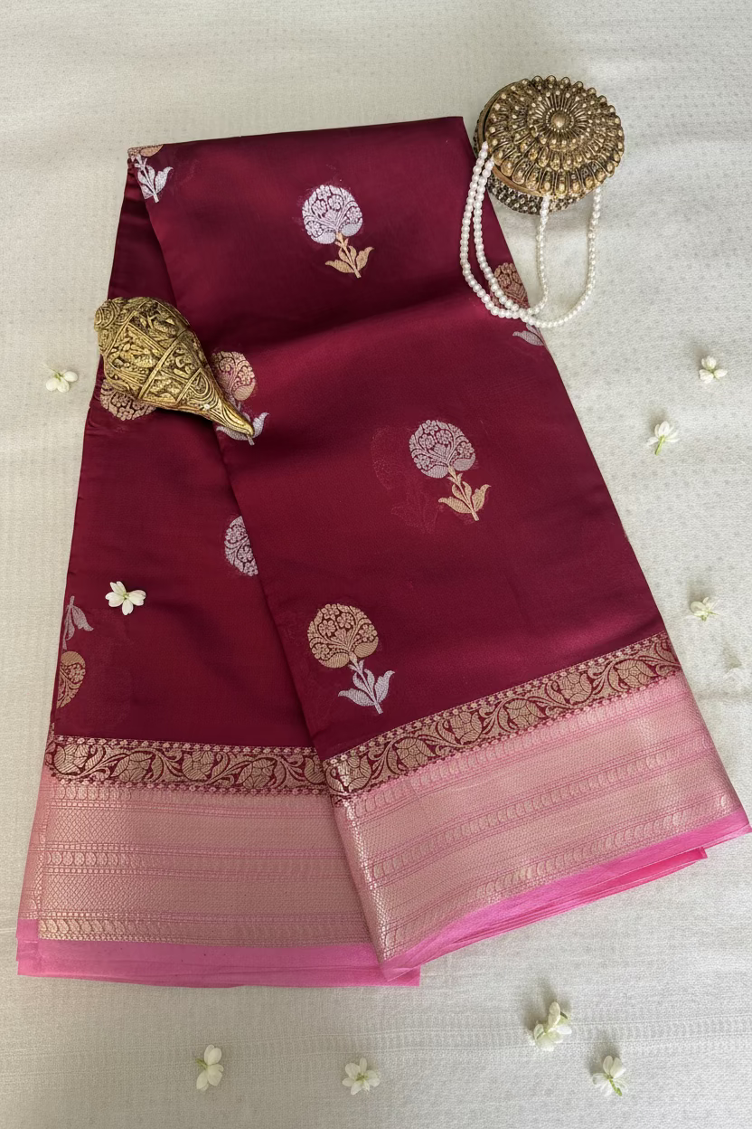 Deep Maroon Mango Banarasi Silk
