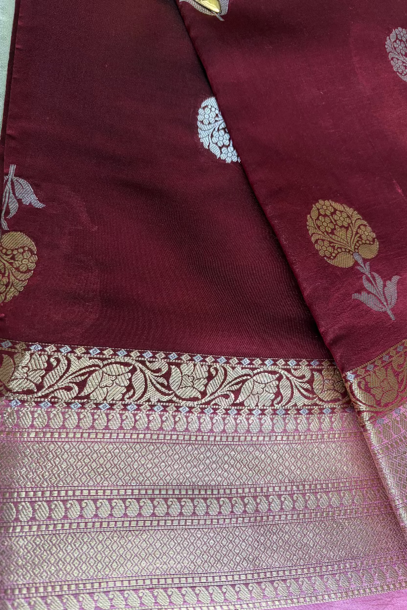 Deep Maroon Mango Banarasi Silk