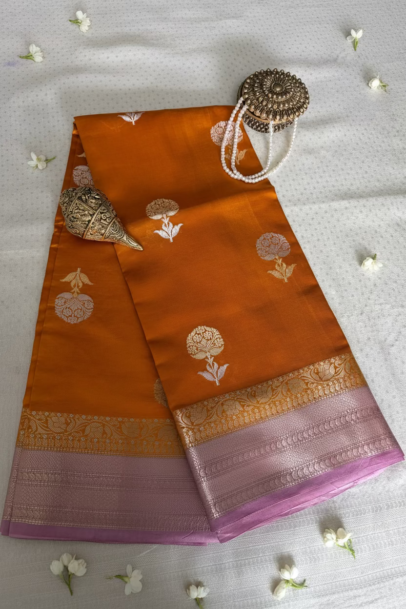 Mustard Gold Mango Banarasi Silk