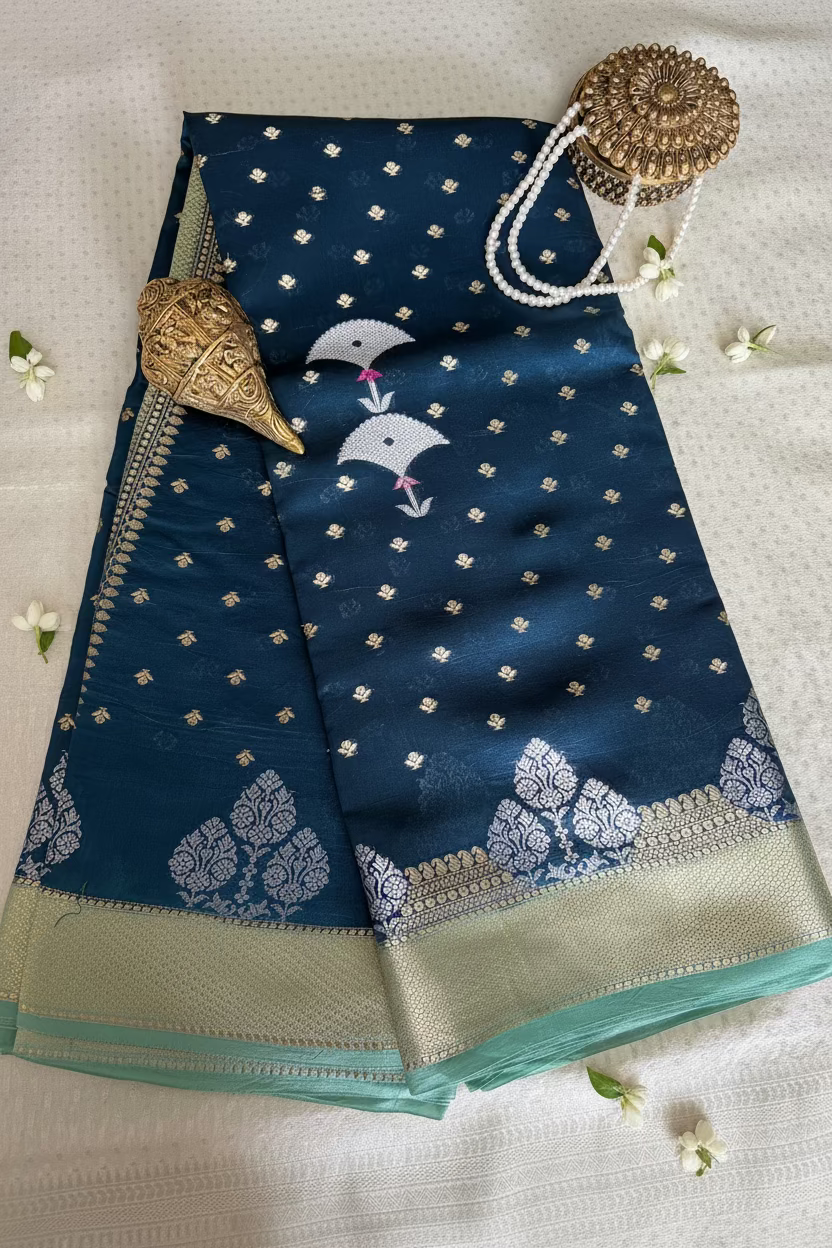 Teal Blue Blue Mango Banarasi Silk