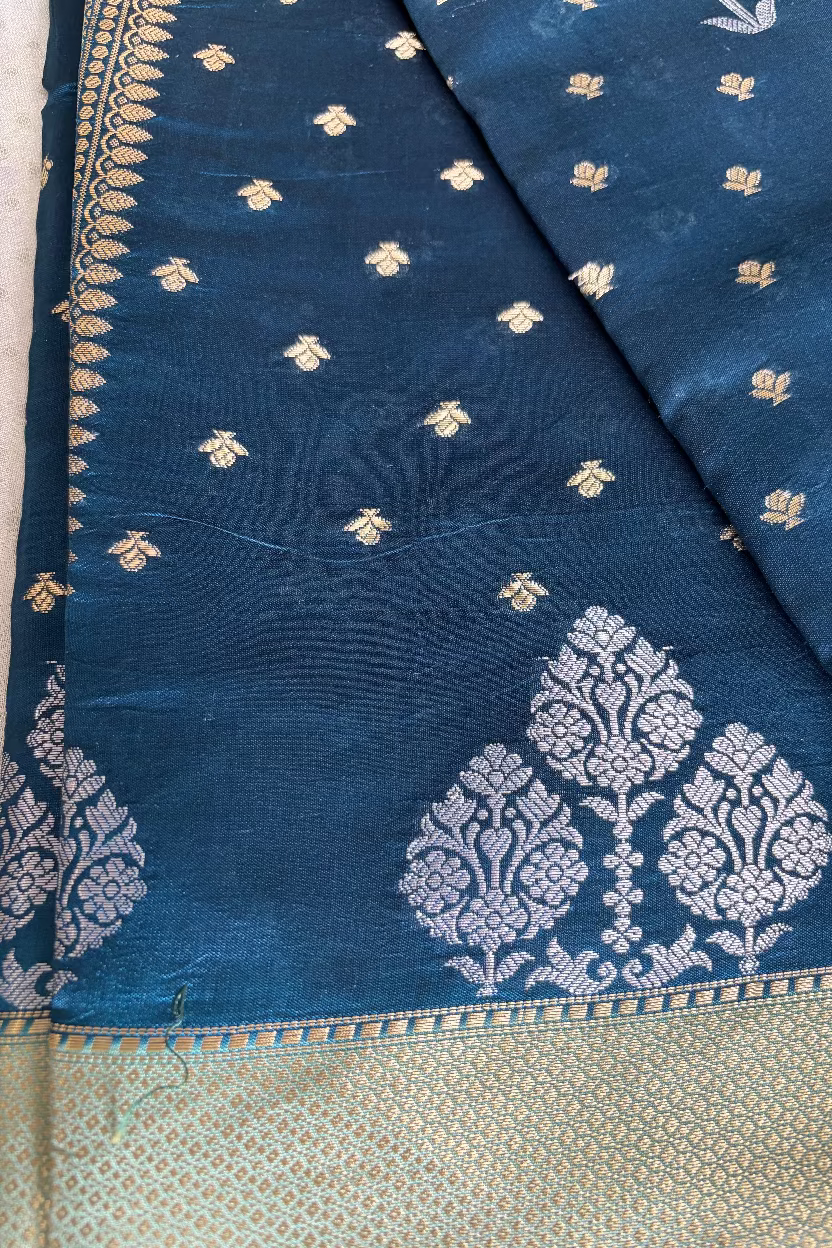 Teal Blue Blue Mango Banarasi Silk