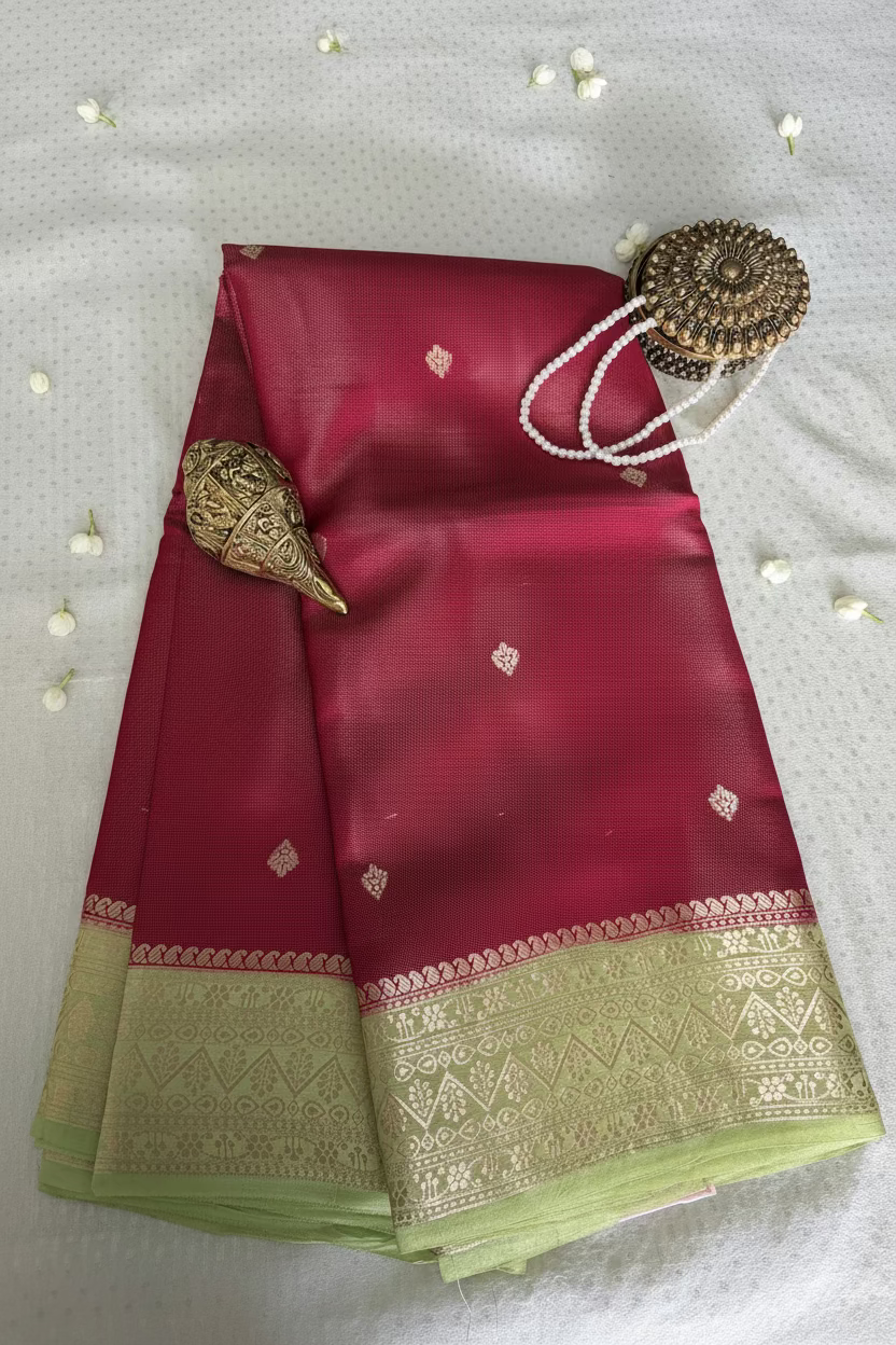 Premium Deep Magenta Pink Mango Tissue Banarasi Silk