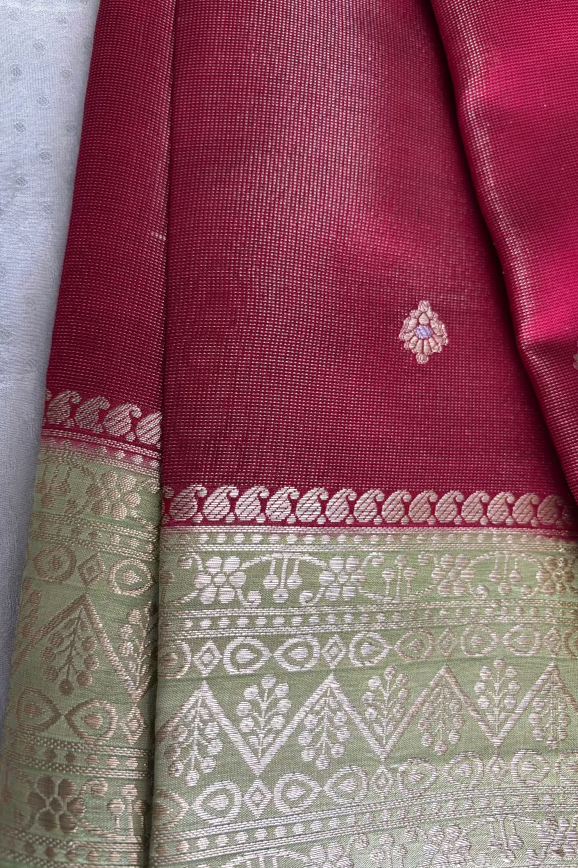 Premium Deep Magenta Pink Mango Tissue Banarasi Silk