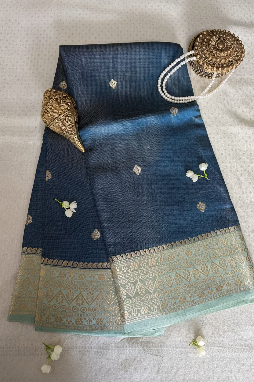 Navy Blue Mango Tissue Banarasi Silk