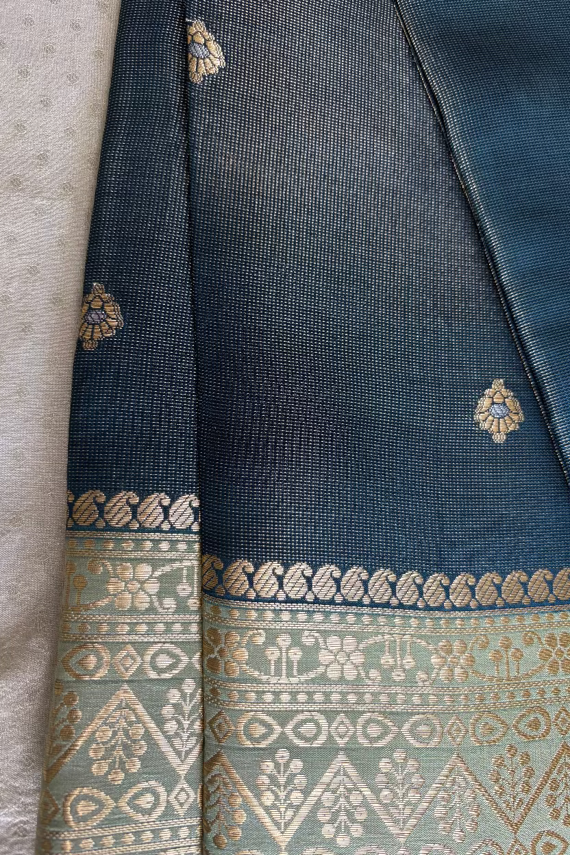 Navy Blue Mango Tissue Banarasi Silk