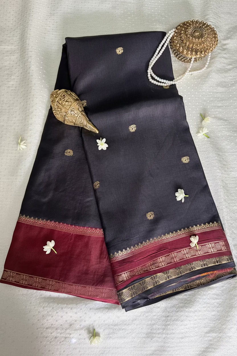 Black Banarasi Dola Silk