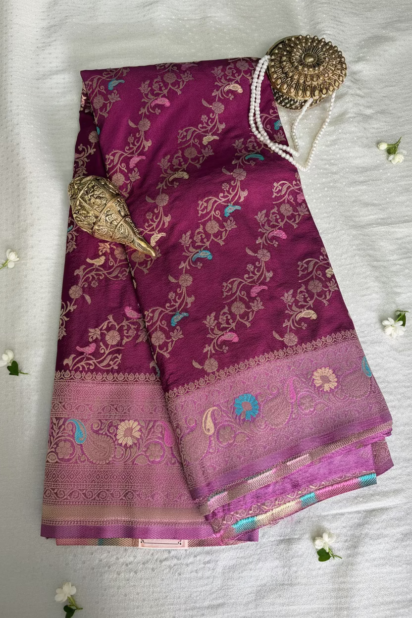 Wine Banarasi Dola Silk with Meenakhari