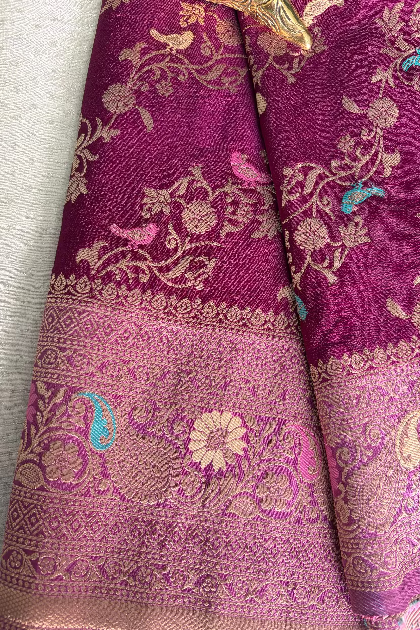 Wine Banarasi Dola Silk with Meenakhari