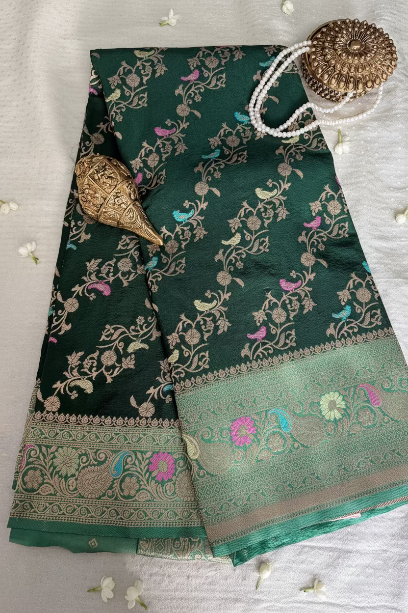 Green Banarasi Dola Silk with Meenakhari