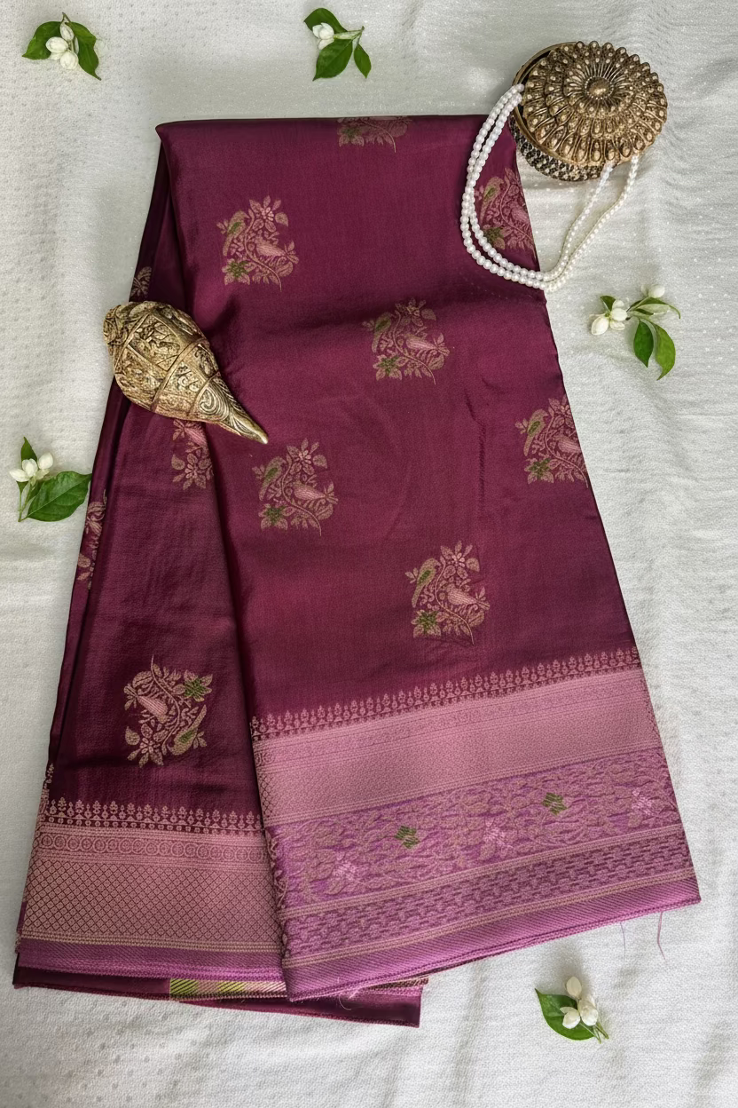Deep Wine Banarasi Dola Silk with Meenakhari