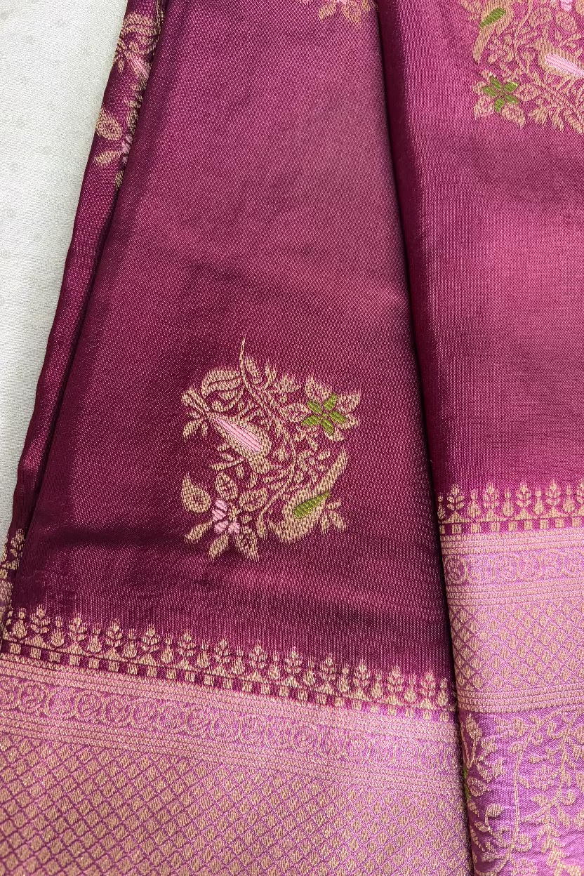 Deep Wine Banarasi Dola Silk with Meenakhari