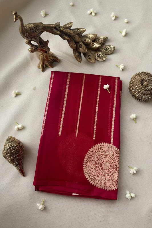 Red Pure Kora Banarasi Silk
