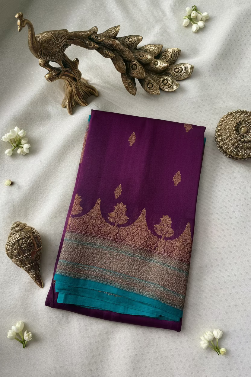 Royal Purple Pure Kora Banarasi Silk