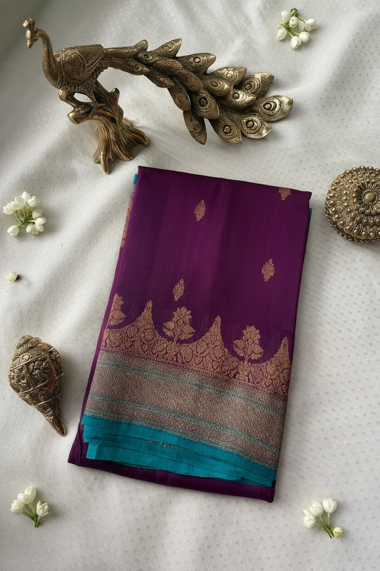 Royal Purple Pure Kora Banarasi Silk